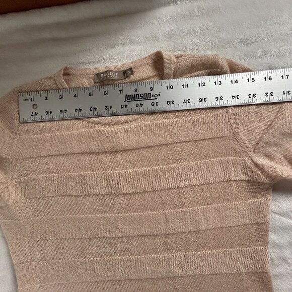 Brodie Womens Beige Fine Cashmere Sweater Medium Metallic Pullover Crewneck - Picture 6 of 8